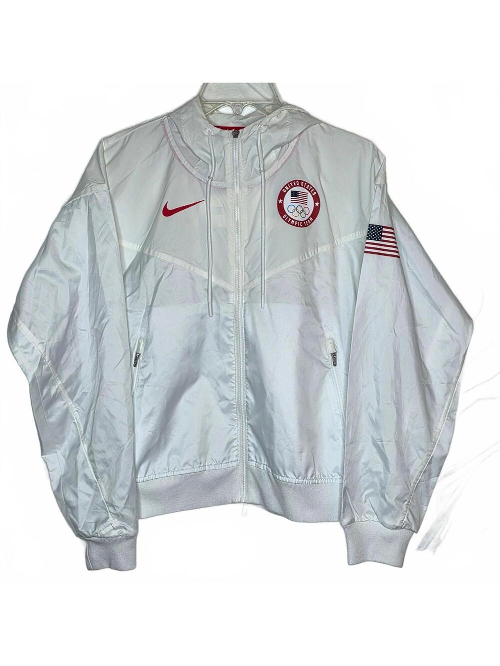 Nike 2020 Olympics White Hooded Windbreaker Size S Cropped Full Zip